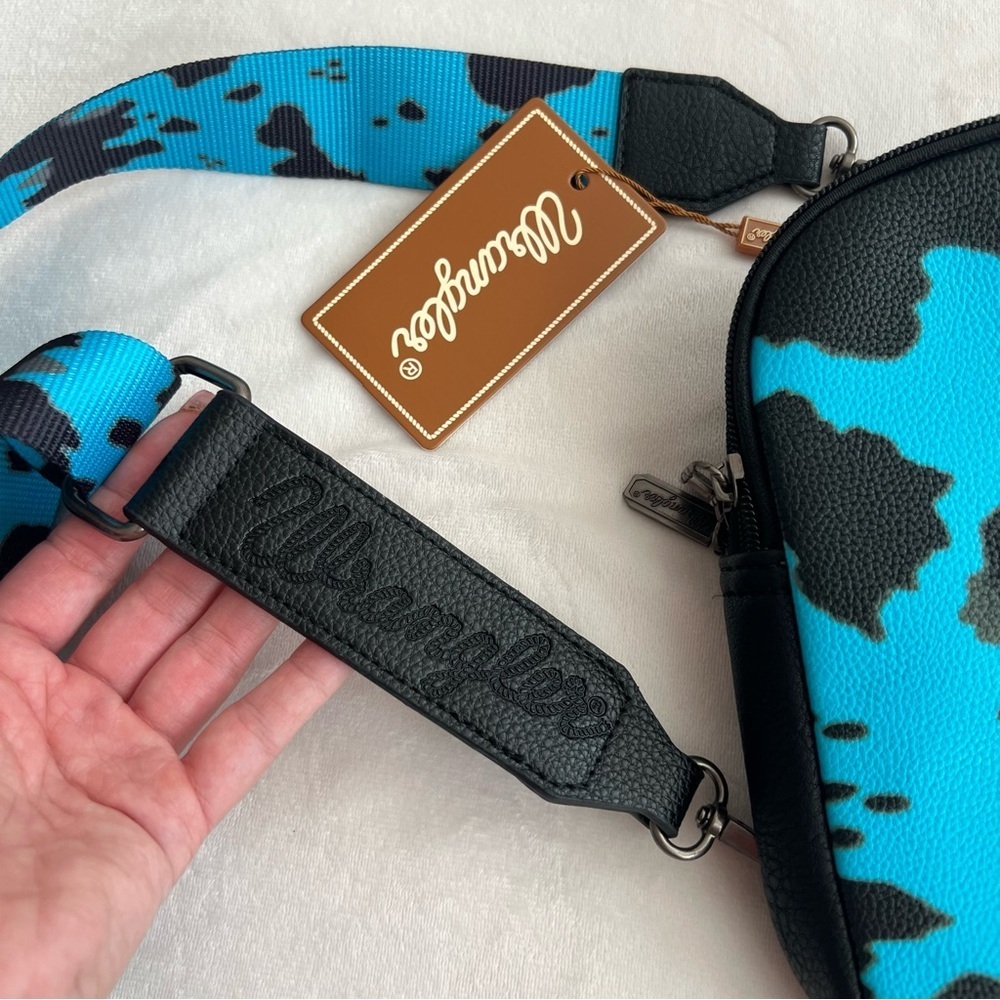 Wrangler Turquoise Cow Print Sling Bag - Picture 5 of 11